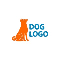 Orange Dog Sitting and Looking Up. Vector Logo with Negative Space. Laconic Symbol for Icons, Logos, Badges and Emblems