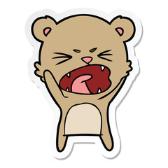 sticker of a angry cartoon bear shouting