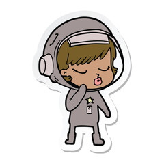 sticker of a cartoon pretty astronaut girl