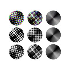 Abstract Circles with Colored Halftones. Vector Elements in Pop Art Style. Modern Design for Labels, Logos and Icons