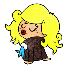 textured cartoon of cute kawaii girl