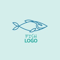 Minimalist Vector Logo of Blue Fish. Symbol for Seafood Restaurants, Fishing Markets or Asian Street Foods