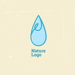 Elegant Blue Drop with Curl Decorative Element. Vector Natural Symbol. Logo Concept