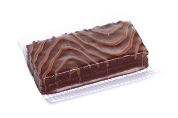 Chocolate cake biscuit on a white background. Isolation