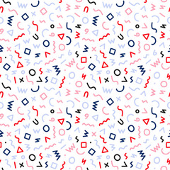 Memphis style seamless pattern. Abstract vector illustration with geometric elements, shapes.