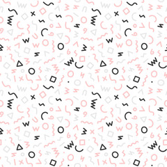 Memphis style seamless pattern. Abstract vector illustration with geometric elements, shapes.