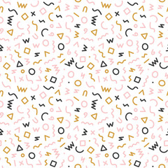 Memphis style seamless pattern. Abstract vector illustration with geometric elements, shapes.