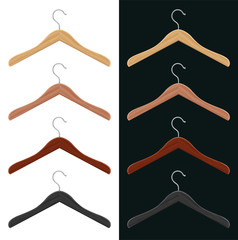 Wooden coat hanger for clothes. Storing furniture. Shop equipment. Wardrobe element. Isolated white background. Eps10 vector illustration.