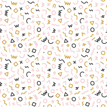 Memphis style seamless pattern. Abstract vector illustration with geometric elements, shapes.