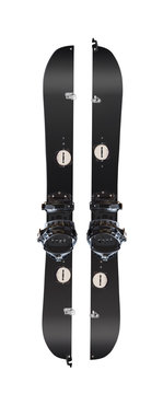 Halves of splitboard with bindings isolated on white background. Snowboard for ski touring