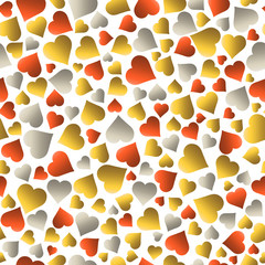 Seamless valentines pattern with golden and red hearts. Gold Seamless pattern. Repeatable valentines day design. Can be used for fabric, scrap booking, wallpaper, web background, invitation, vector