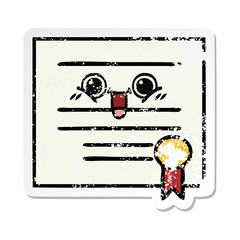 distressed sticker of a cute cartoon graduation diploma