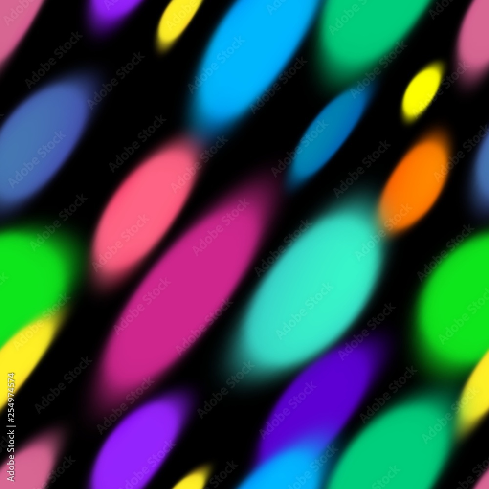 Aufkleber Bright Colorful Bokeh Isolated on Black Background. Vector Seamless Pattern
