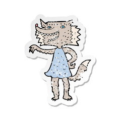 retro distressed sticker of a cartoon wolf girl