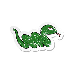 distressed sticker of a cartoon slithering snake