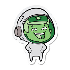 sticker of a cartoon laughing astronaut