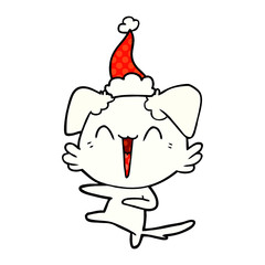 happy dancing dog comic book style illustration of a wearing santa hat