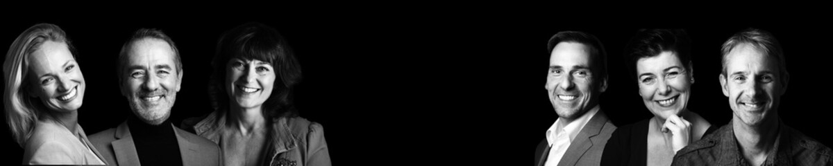 Group of people in a row black and white