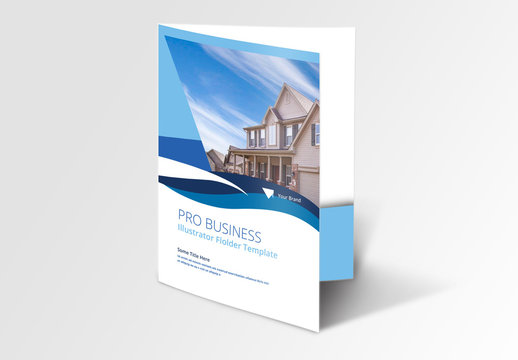 Folder Layout with Blue Wavy Elements Layout