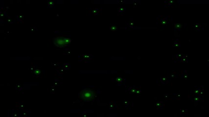 Fireflies green light against black background for overlay vdo design