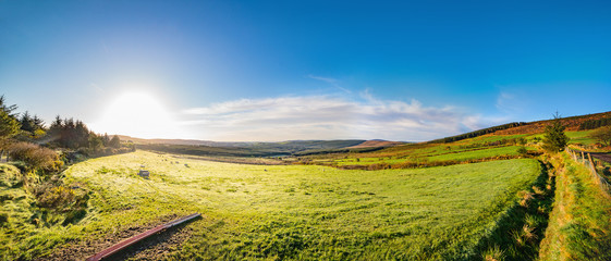 Panoramic landscape with a beautiful sunrise in County Cork