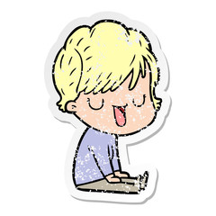 distressed sticker of a cartoon woman talking