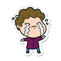 sticker of a cartoon man crying