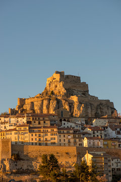 The medieval village of Morella at sunset
