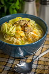 Soup with barley and chicken gizzards.