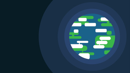 Earth planet flat illustration vector. Flat globe in moder style with banded atmosphere. Space for custom text. Symbol of our world. EPS10 vector.