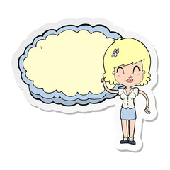 sticker of a cartoon woman with cloud text space