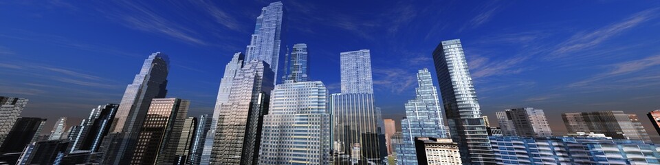 Beautiful view of the skyscrapers, modern city landscape, 3d rendering 	