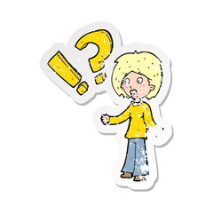 retro distressed sticker of a cartoon surprised woman