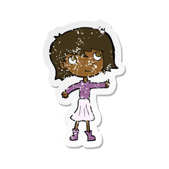 retro distressed sticker of a cartoon happy girl