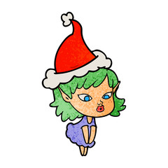 pretty textured cartoon of a elf girl wearing santa hat