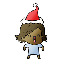 gradient cartoon of a happy woman wearing santa hat