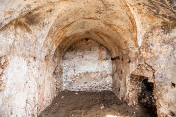 ruins of Eremo of Sant'Agostino with traces of frescoes. Hermitages of Stignano. the valley of the hermitages. Gargano National Park, Apulia, Italy