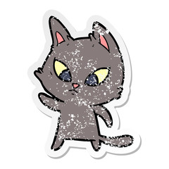 distressed sticker of a confused cartoon cat