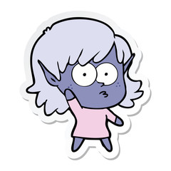 sticker of a cartoon elf girl waving
