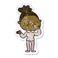 distressed sticker of a cartoon calm woman