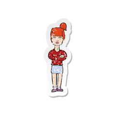 retro distressed sticker of a cartoon annoyed woman