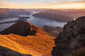 Fototapeta premium View of Wanaka Lake and Aspiring Mount by Roys Peak, New Zealand 6