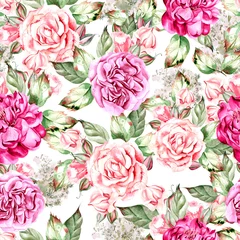 Gordijnen Beautiful watercolor wedding pattern with roses and peony.  © knopazyzy