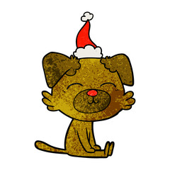 textured cartoon of a dog wearing santa hat
