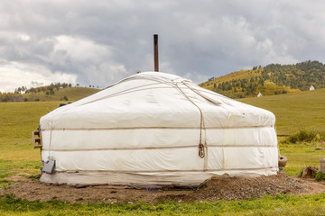 Mongolian Ger in the steppe Mongolia, Asia traditional yurt