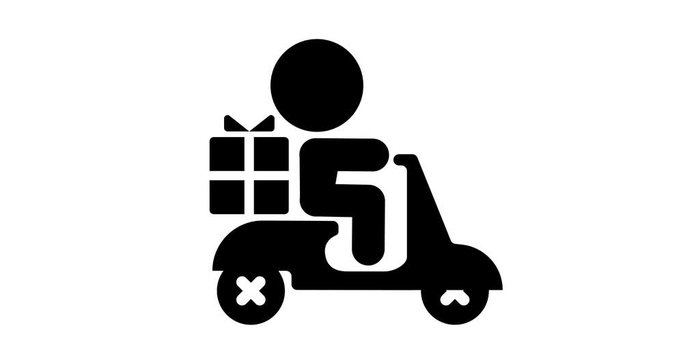 Courier delivering the gift. 2d, animation, cartoon, illustration, clip art, vector. Web page sign in black and white. Alpha channel. Time lapse.