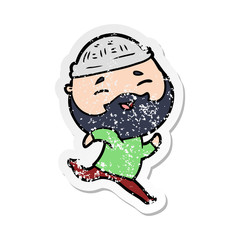distressed sticker of a cartoon happy bearded man