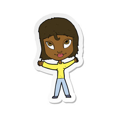 sticker of a cartoon happy woman waving arms