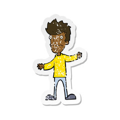 retro distressed sticker of a cartoon nervous man