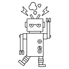 line drawing cartoon malfunctioning robot